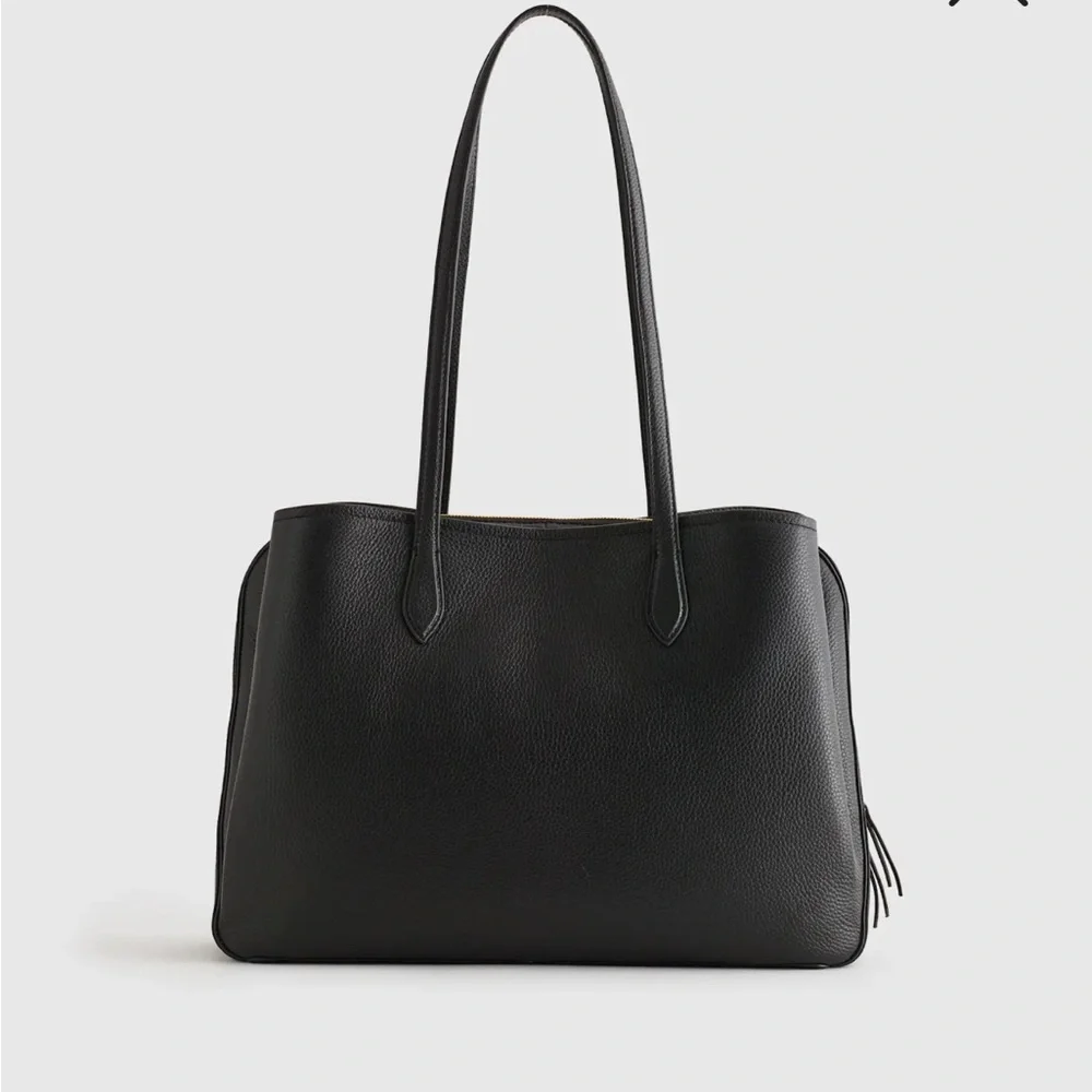 NWOT QUINCE Italian Black Leather Triple Compartment Work Bag - Picture 5 of 13